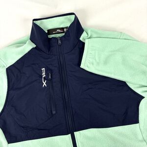 Mens RLX Ralph Lauren Golf Full Zip Fleece Jacket Size Medium Green Navy